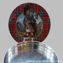 Load image into Gallery viewer, 1960s Vintage SCOTTISH SHORTBREAD Tin with Tartan background with Central Piper Motif
