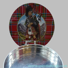 Load image into Gallery viewer, 1960s Vintage SCOTTISH SHORTBREAD Tin with Tartan background with Central Piper Motif
