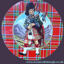 Load image into Gallery viewer, 1960s Vintage SCOTTISH SHORTBREAD Tin with Tartan background with Central Piper Motif
