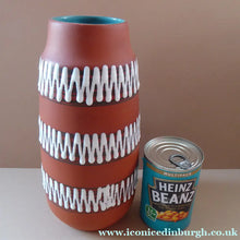 Load image into Gallery viewer, 1960s WEST GERMAN Vase. Scheurich 203-26. Exterior with Matt Terracotta Glaze; the Interior with Glossy Turquoise Glaze
