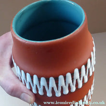 Load image into Gallery viewer, 1960s WEST GERMAN Vase. Scheurich 203-26. Exterior with Matt Terracotta Glaze; the Interior with Glossy Turquoise Glaze
