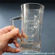 Load image into Gallery viewer, Large 1970s AMERICAN Heavy Clear Glass Tankard Featuring an Image of "Big Daddy", Joe Flanigan. Three Available
