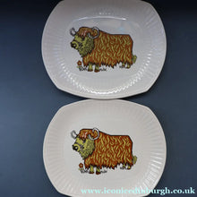 Load image into Gallery viewer, 1970s Beefeater Plate by English Ironstone with image of a Psychedelic Highland Cow
