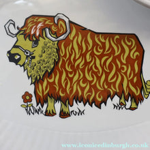 Load image into Gallery viewer, 1970s Beefeater Plate by English Ironstone with image of a Psychedelic Highland Cow
