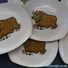 Load image into Gallery viewer, 1970s Beefeater Plate by English Ironstone with image of a Psychedelic Highland Cow

