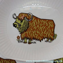 Load image into Gallery viewer, 1970s Beefeater Plate by English Ironstone with image of a Psychedelic Highland Cow
