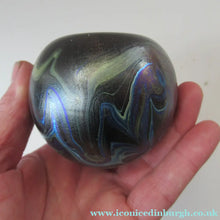 Load image into Gallery viewer, 1980s Iridescent Swirls Paperweight signed Peter Layton British Art Glass
