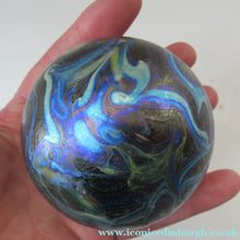 Load image into Gallery viewer, 1980s Iridescent Swirls Paperweight signed Peter Layton British Art Glass
