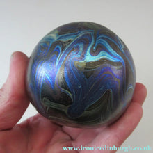 Load image into Gallery viewer, 1980s Iridescent Swirls Paperweight signed Peter Layton British Art Glass
