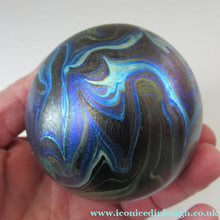 Load image into Gallery viewer, 1980s Iridescent Swirls Paperweight signed Peter Layton British Art Glass
