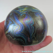 Load image into Gallery viewer, 1980s Iridescent Swirls Paperweight signed Peter Layton British Art Glass
