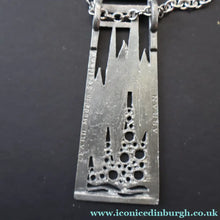 Load image into Gallery viewer, 1970s Brutalist Design. Scottish Ceard Pewter Pendant &amp; Long Chain. Entitled Arran. Boxed - Pewter Jewellery
