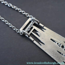 Load image into Gallery viewer, 1970s Brutalist Design. Scottish Ceard Pewter Pendant &amp; Long Chain. Entitled Arran. Boxed - Pewter Jewellery
