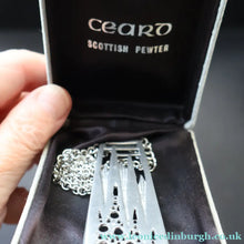 Load image into Gallery viewer, 1970s Brutalist Design. Scottish Ceard Pewter Pendant &amp; Long Chain. Entitled Arran. Boxed - Pewter Jewellery
