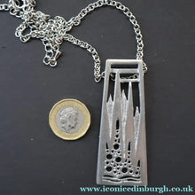 Load image into Gallery viewer, 1970s Brutalist Design. Scottish Ceard Pewter Pendant &amp; Long Chain. Entitled Arran. Boxed - Pewter Jewellery
