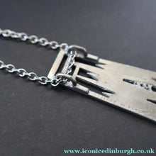 Load image into Gallery viewer, 1970s Brutalist Design. Scottish Ceard Pewter Pendant &amp; Long Chain. Entitled Arran. Boxed - Pewter Jewellery
