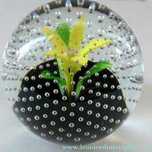 Load image into Gallery viewer, 1970s Caithness Glass Paperweight Entitled Flower in the Rain YELLOW Flower
