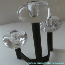 Load image into Gallery viewer, Vintage Single 1970s Candlestick with Metal Body Section and Three Oval Crystal Holders

