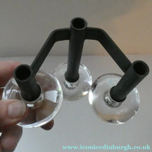 Load image into Gallery viewer, Vintage Single 1970s Candlestick with Metal Body Section and Three Oval Crystal Holders
