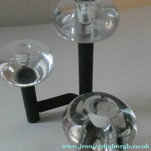 Load image into Gallery viewer, Vintage Single 1970s Candlestick with Metal Body Section and Three Oval Crystal Holders
