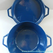 Load image into Gallery viewer, Vintage DANISH Copco D3 Bright Blue Enamel Cast Iron Lidded Casserole Pot
