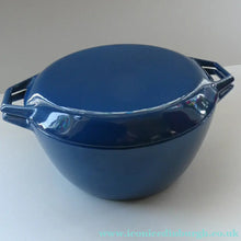Load image into Gallery viewer, Vintage DANISH Copco D3 Bright Blue Enamel Cast Iron Lidded Casserole Pot
