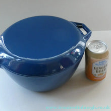 Load image into Gallery viewer, Vintage DANISH Copco D3 Bright Blue Enamel Cast Iron Lidded Casserole Pot
