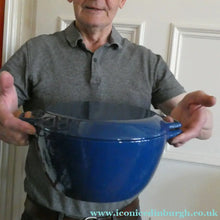 Load image into Gallery viewer, LARGE Vintage DANISH Copco D3 Bright Blue Enamel Cast Iron Lidded Casserole Pot
