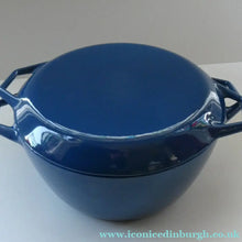 Load image into Gallery viewer, Vintage DANISH Copco D3 Bright Blue Enamel Cast Iron Lidded Casserole Pot
