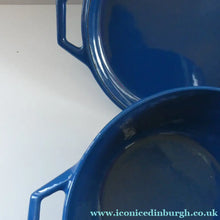 Load image into Gallery viewer, Vintage DANISH Copco D3 Bright Blue Enamel Cast Iron Lidded Casserole Pot
