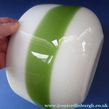 Load image into Gallery viewer, DANISH Holmegaard Glass Palet Bowl with Green Stripe. Designed by MICHAEL BANG. 1970
