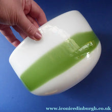 Load image into Gallery viewer, DANISH Holmegaard Glass Palet Bowl with Green Stripe. Designed by MICHAEL BANG. 1970
