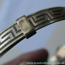 Load image into Gallery viewer, Vintage 1970s Hallmarked Silver Bracelet / Bangle with Greek Key Pattern. Expanding Fitting - Scottish Silver Bracelet
