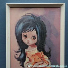 Load image into Gallery viewer, Vintage 1970's Kitsch "Big Eyes" Print By D Golding. Bedtime - Girl with Her Teddy Bear
