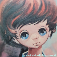 Load image into Gallery viewer, Vintage 1970's Kitsch "Big Eyes" Print By D Golding. Boy Dressed in Blue and White Pyjamas
