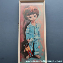 Load image into Gallery viewer, Vintage 1970's Kitsch "Big Eyes" Print By D Golding. Boy Dressed in Blue and White Pyjamas
