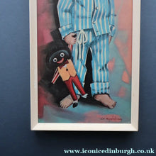 Load image into Gallery viewer, Vintage 1970's Kitsch "Big Eyes" Print By D Golding. Boy Dressed in Blue and White Pyjamas
