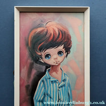 Load image into Gallery viewer, Vintage 1970's Kitsch "Big Eyes" Print By D Golding. Boy Dressed in Blue and White Pyjamas

