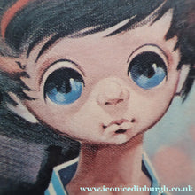 Load image into Gallery viewer, Vintage 1970's Kitsch "Big Eyes" Print By D Golding. Boy Dressed in Blue and White Pyjamas
