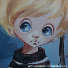 Load image into Gallery viewer, Vintage 1970's Kitsch Big Eyes Print By D Golding. Boy with Fishing Rod
