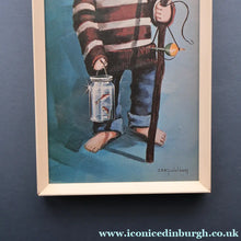 Load image into Gallery viewer, Vintage 1970's Kitsch Big Eyes Print By D Golding. Boy with Fishing Rod
