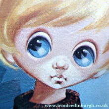 Load image into Gallery viewer, Vintage 1970's Kitsch Big Eyes Print By D Golding. Boy with Fishing Rod
