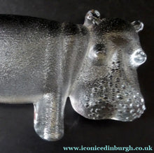 Load image into Gallery viewer, 1970s KOSTA BODA Glass Hippopotamus. Larger Size; Designed by Bertil Vallien. 8 1/2 inches wide
