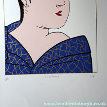 Load image into Gallery viewer, Vintage 1970s LARGE Original Screenprint of a Japanese Lady: Lass of Innocence; Signed by the artist. Quirky POP ART Style
