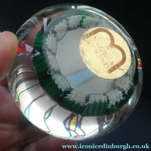 Load image into Gallery viewer, Vintage Italian Mazzega MURANO Paperweight with Applied Chrysanthemumm Design &amp; Millefiori Border
