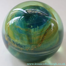 Load image into Gallery viewer, 1970s Mdina Glass Paperweight. Vintage Sea and Sand / Blue Summer Colours
