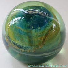 Load image into Gallery viewer, 1970s Mdina Glass Paperweight. Vintage Sea and Sand / Blue Summer Colours
