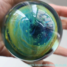 Load image into Gallery viewer, 1970s Mdina Glass Paperweight. Vintage Sea and Sand / Blue Summer Colours
