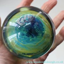 Load image into Gallery viewer, 1970s Mdina Glass Paperweight. Vintage Sea and Sand / Blue Summer Colours

