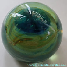Load image into Gallery viewer, 1970s Mdina Glass Paperweight. Vintage Sea and Sand / Blue Summer Colours
